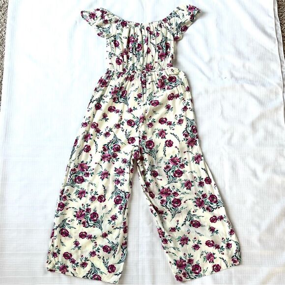 Miami Ankle Wide Leg On Off Shoulder Floral Boho Whimsy Pantsuit Jumpsuit SZ M - Picture 3 of 10